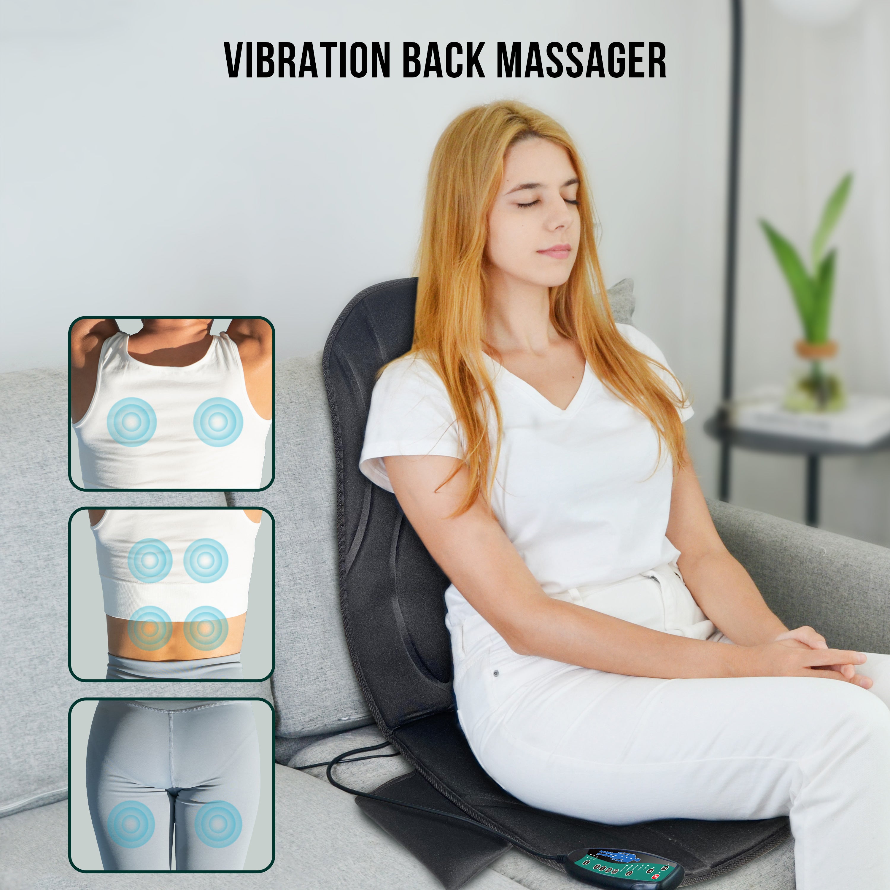 Vibration Back Massager Seat Cushion with Heat, 8 Motors, 5 Massage Modes, Chair Massager for Home & Office