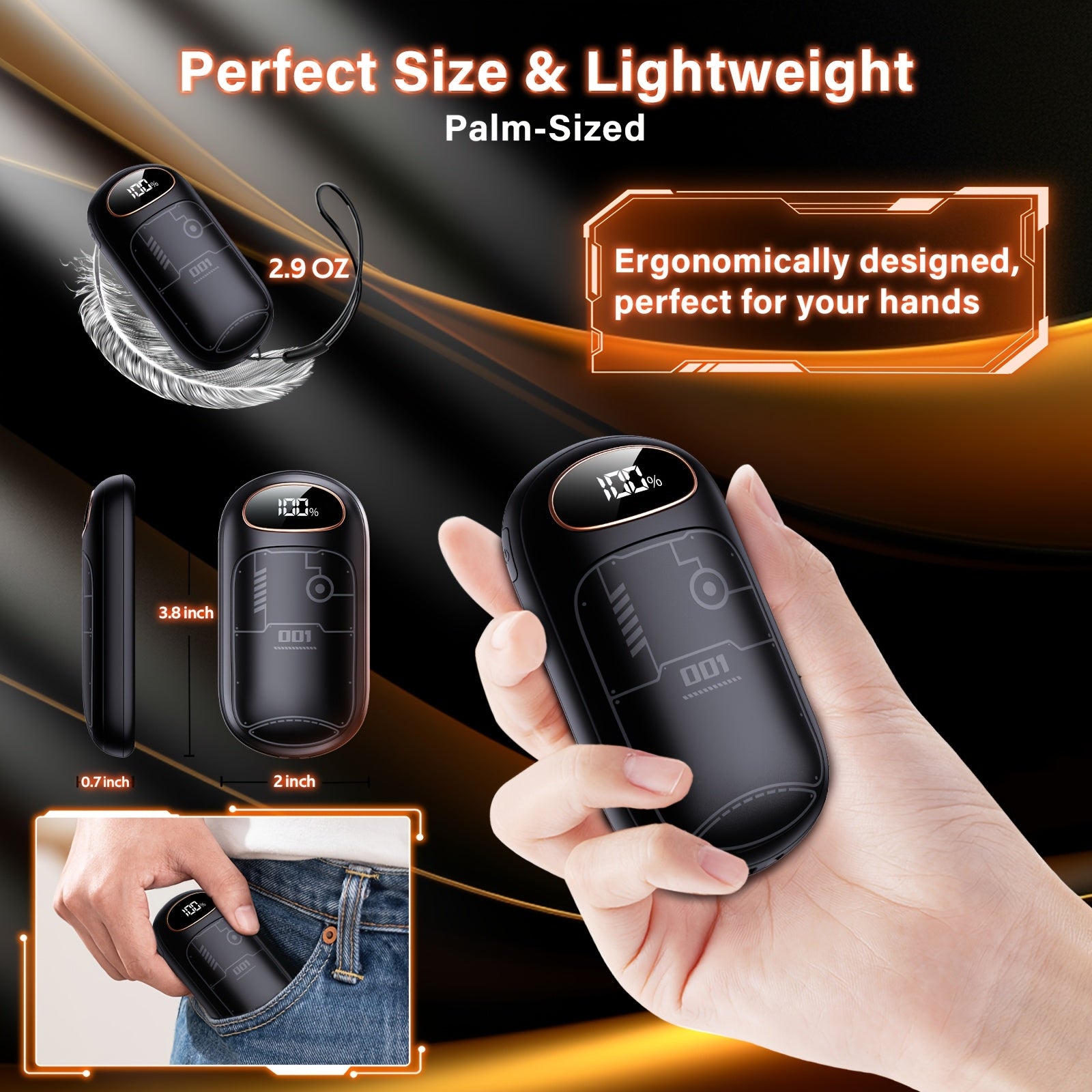 Rechargeable Electric Hand Warmers 2-Pack with LED Display, USB-C Powered Pocket Heater, Long-Lasting Heat