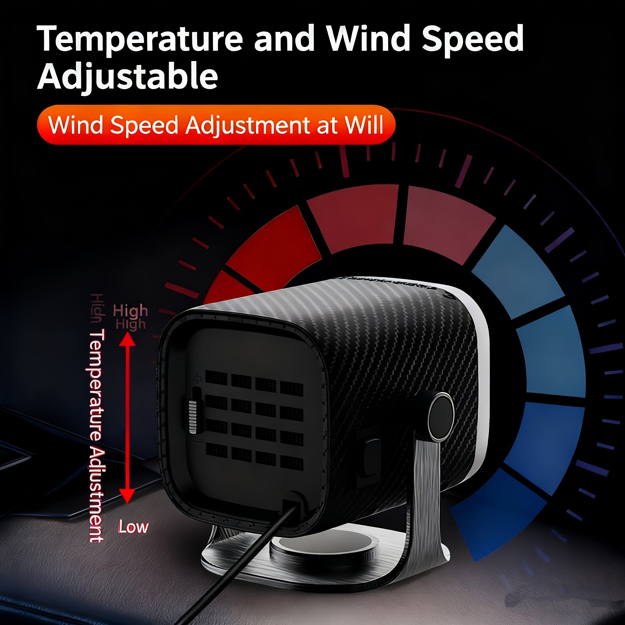 12V Portable Car Heater Defroster, 360° Rotating Base, Hot & Natural Air Modes for Windshield Defogging