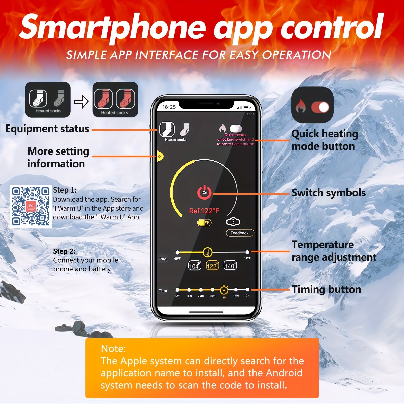 Rechargeable Heated Socks, 5000mAh Battery, Washable Electric Winter Socks for Camping, Hiking & Skiing