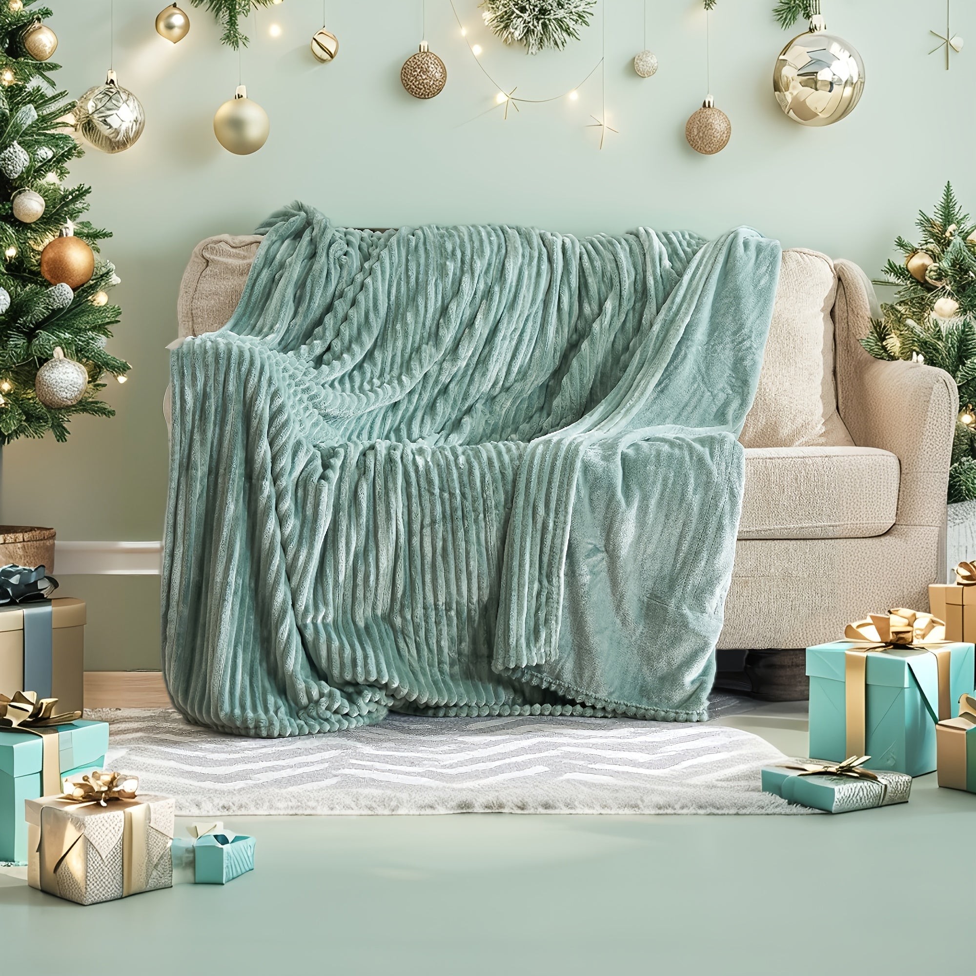 Electric Heated Blanket – Striped Flannel, Fast Heating, Washable