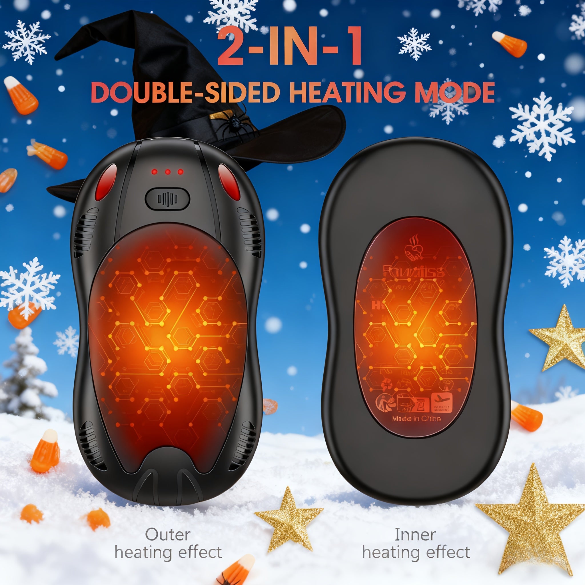 Rechargeable Magnetic Hand Warmer 2-in-1, Double-Sided Heating, 3 Temperature Levels, Portable Electric Hand Heater