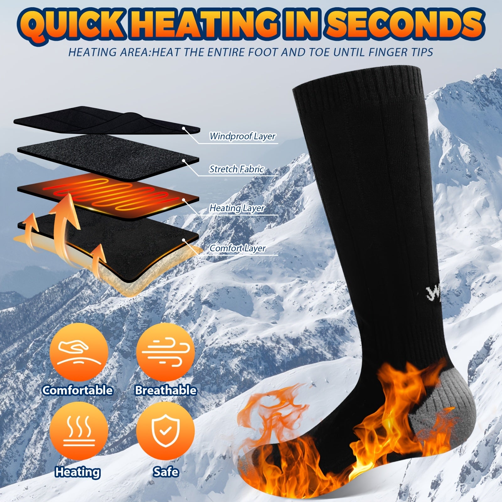 Heated Socks for Men & Women, 5000mAh Rechargeable Battery, Washable Electric Socks for Outdoor Activities