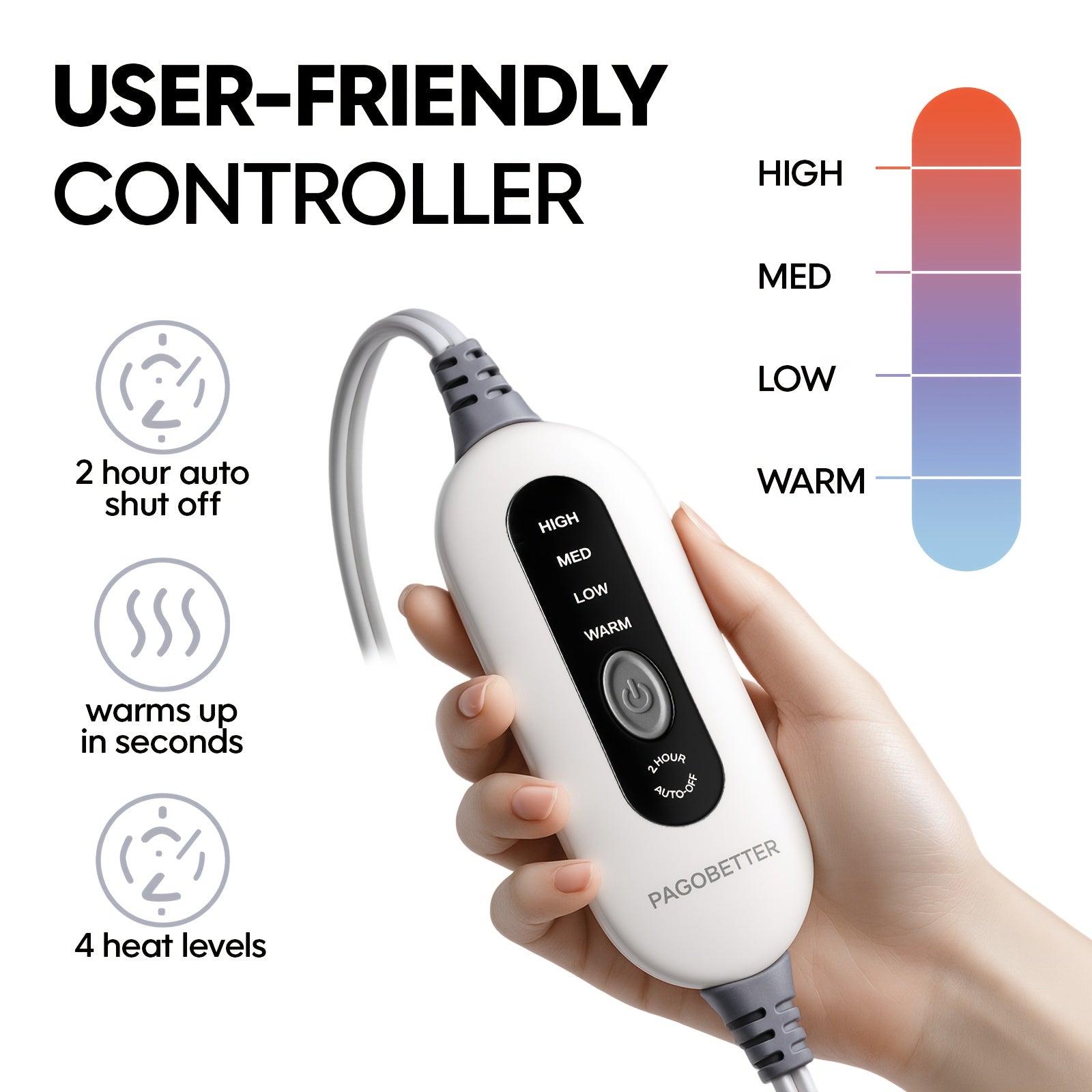 Electric Heating Pad for Back & Legs – Graphene Heating, Thick Flannel, Machine Washable