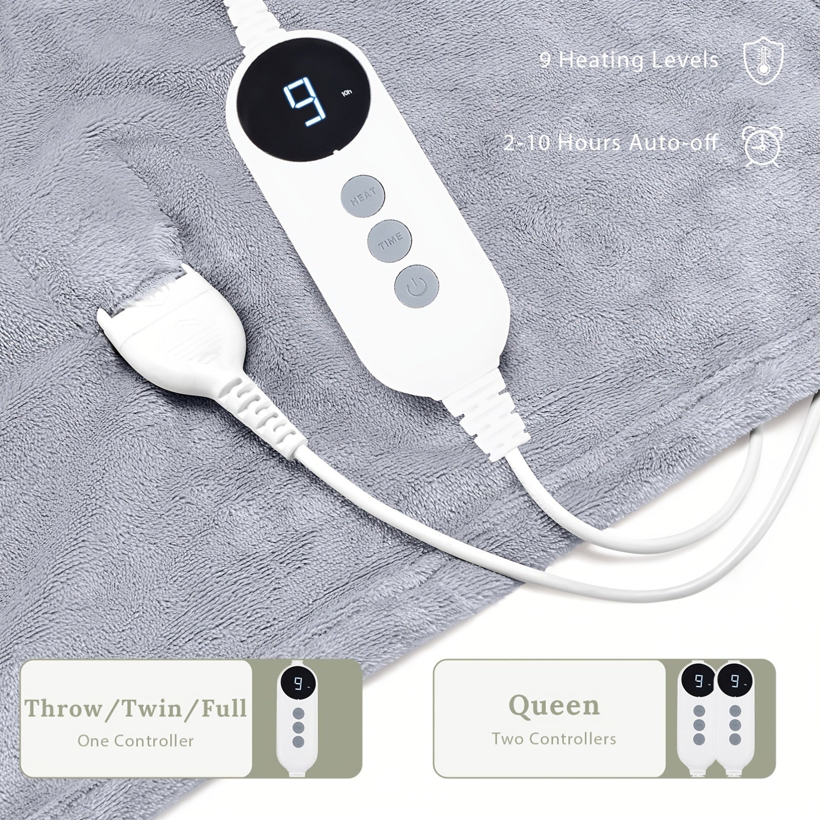Electric Heated Blanket – Double-Sided Flannel, Multiple Heat Levels, Timer