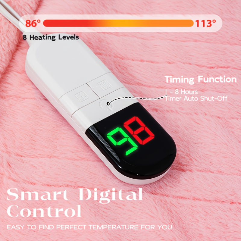 Luxury Electric Blanket – Plush Fabric, Multiple Heat Settings, Timer, Washable