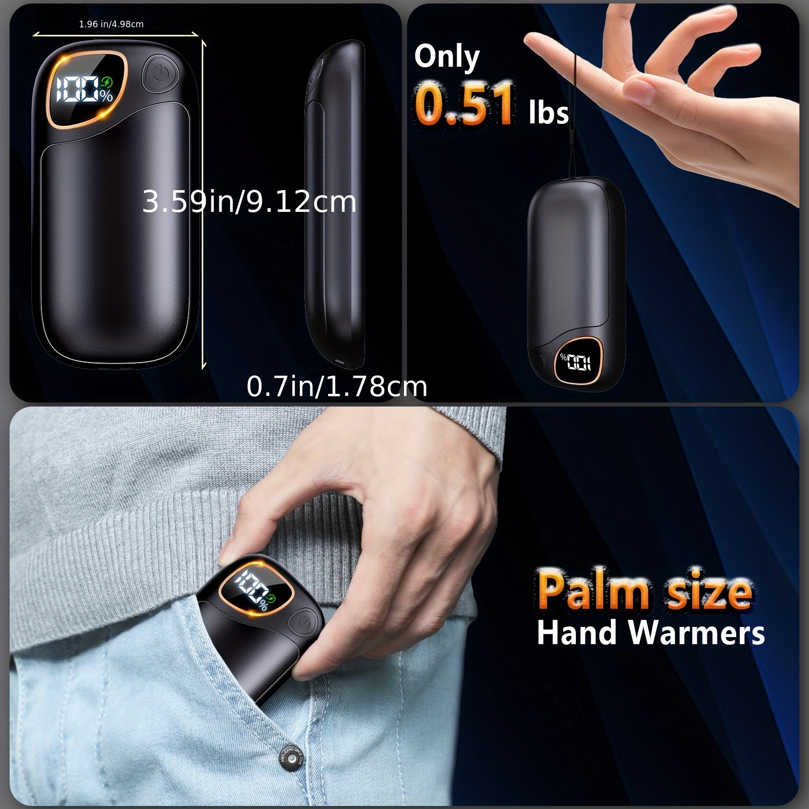 Rechargeable Magnetic Hand Warmers 2-Pack, 3500mAh Electric Hand Heater, 4 Heat Levels, Portable Pocket Design