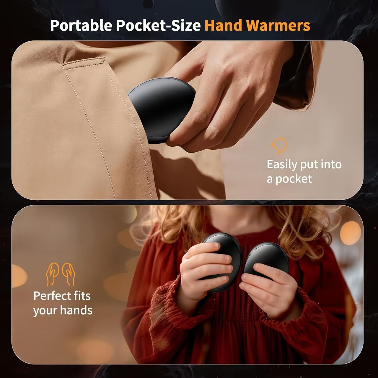Rechargeable Magnetic Hand Warmers 2-Pack with Digital Display, Electric Pocket Heater, 3 Heat Levels
