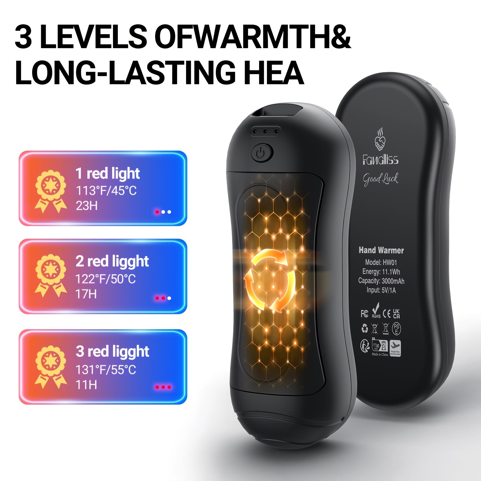 Rechargeable Magnetic Hand Warmers 2-Pack, Pocket Size Electric Hand Heater, 3 Heat Levels, Portable for Outdoor Use