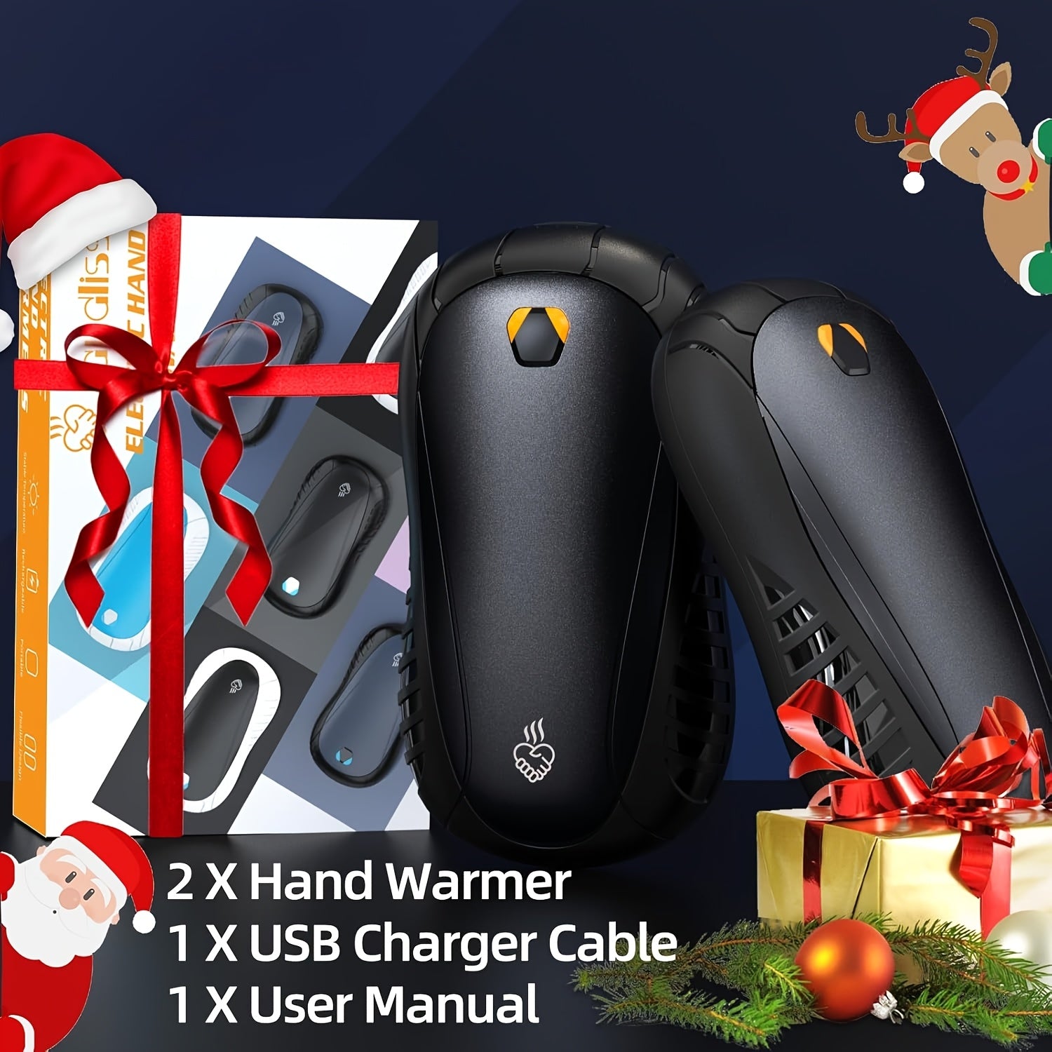 Rechargeable Hand Warmers 2-Pack, 5200mAh Electric Pocket Heater, Double-Sided Heating, 3 Heat Levels