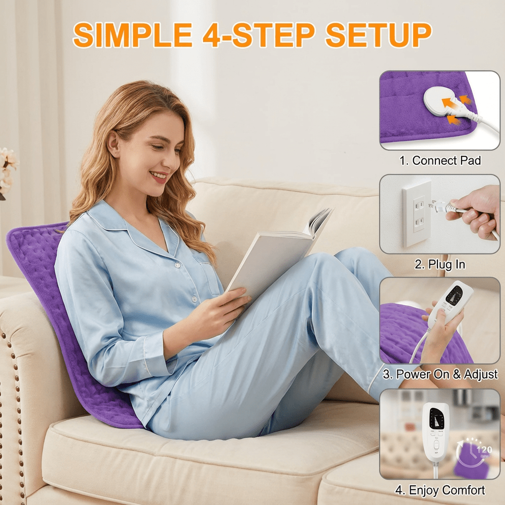 Extra Large Electric Heating Pad – 24×12 in, 6 Heat Levels, Fast Heating, Auto Shut-Off