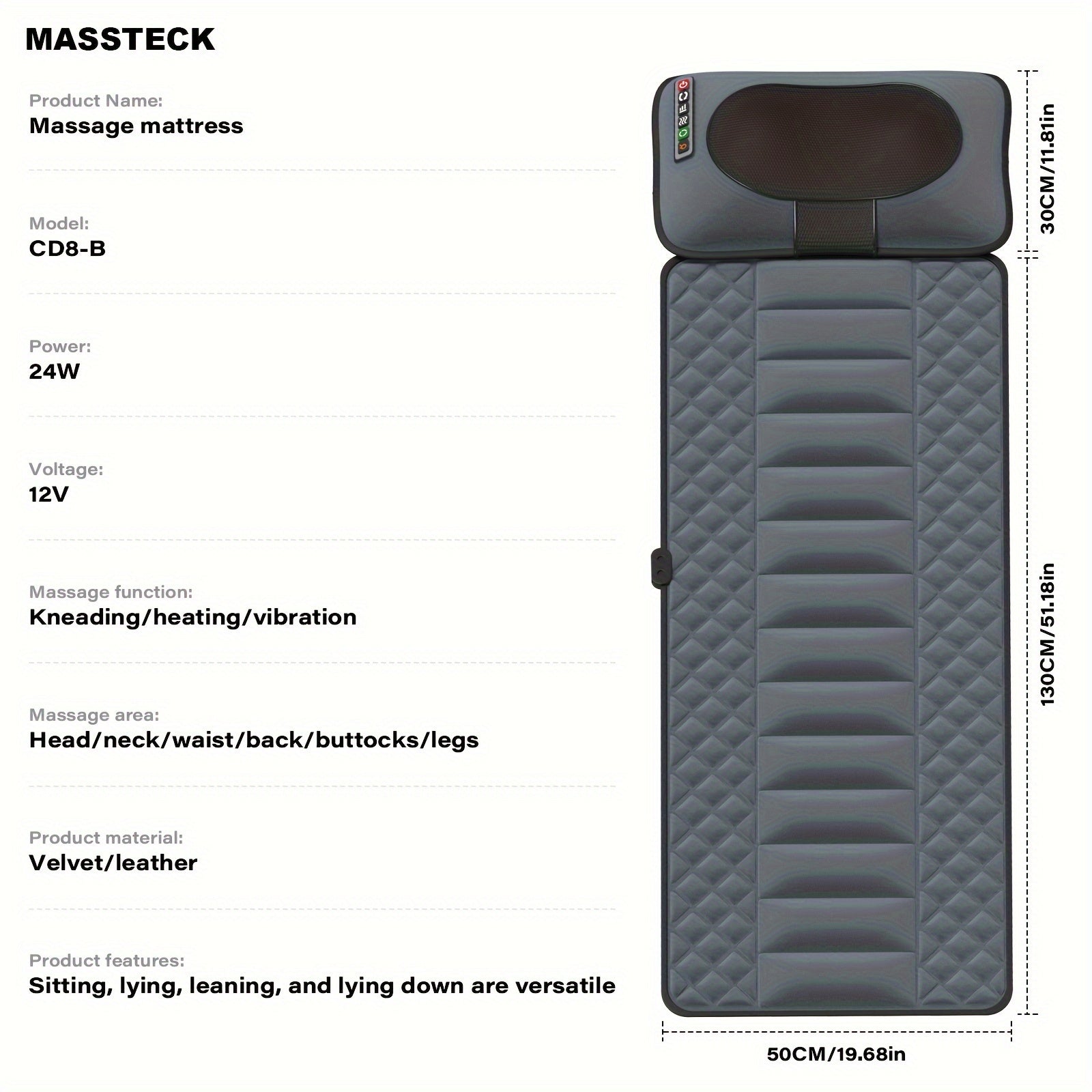 Full Body Massage Mat with Shiatsu Neck & Back Heating, 10 Vibration Motors, Massage Pad with Storage Bag