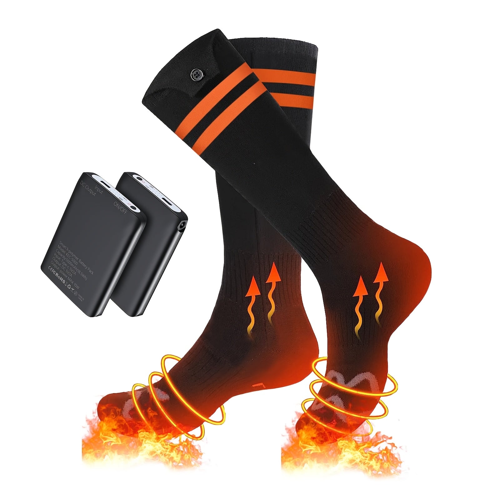 Rechargeable Heated Socks, 5000mAh Battery, 3 Heat Levels, Washable Electric Socks for Hiking, Skiing & Camping