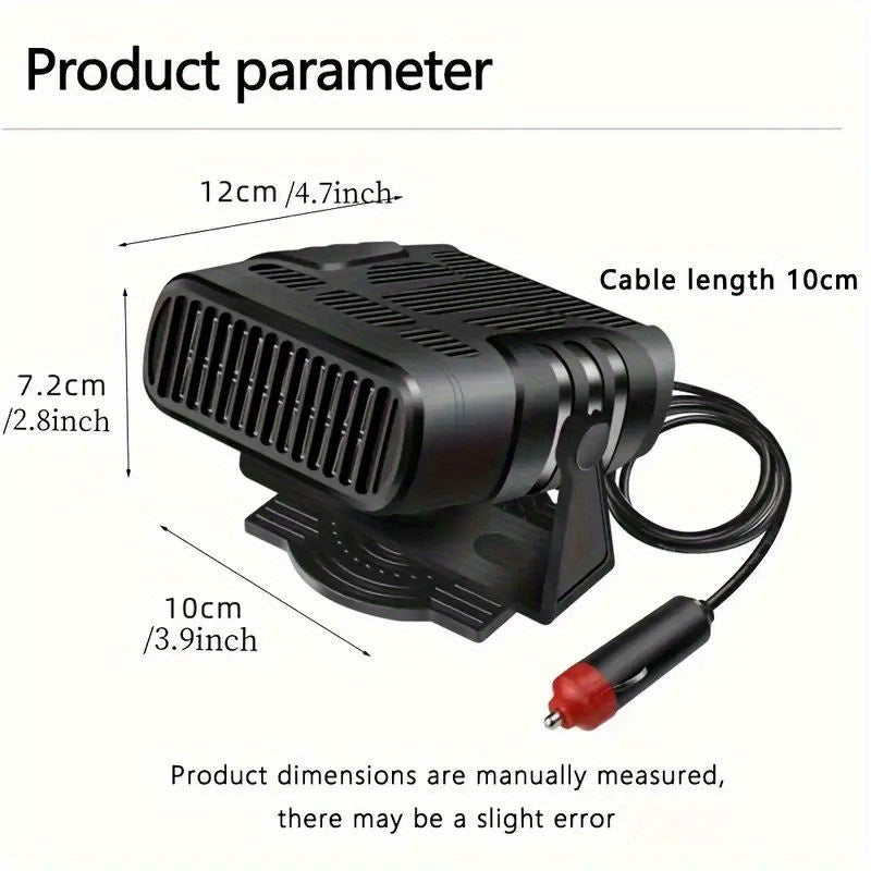 Portable Car Heater & Defroster, 200W Fast Heating Fan for Windshield Defogging, All Vehicles
