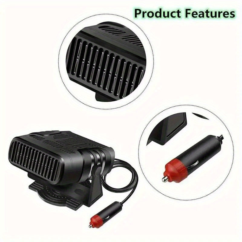 Portable Car Heater & Defroster, 200W Fast Heating Fan for Windshield Defogging, All Vehicles