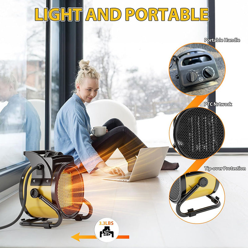 1500W PTC Ceramic Space Heater for Greenhouse & Garage, Portable Fast-Heating Electric Heater with Overheat Protection