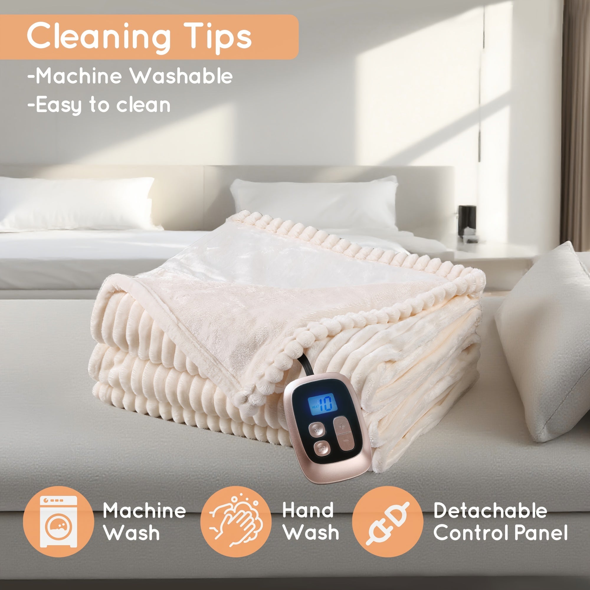 Electric Heated Blanket – Striped Flannel, Fast Heating, Washable