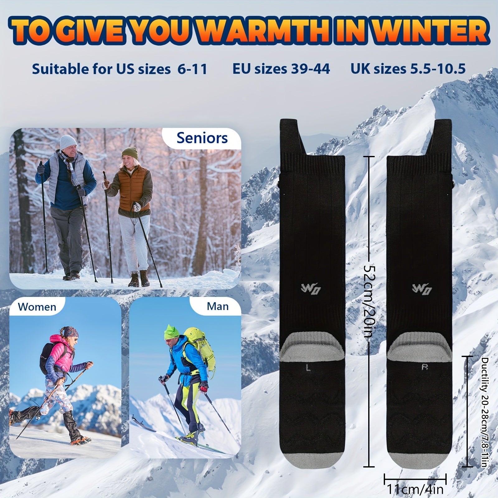 Heated Socks for Men & Women, 5000mAh Rechargeable Battery, Washable Electric Socks for Outdoor Activities