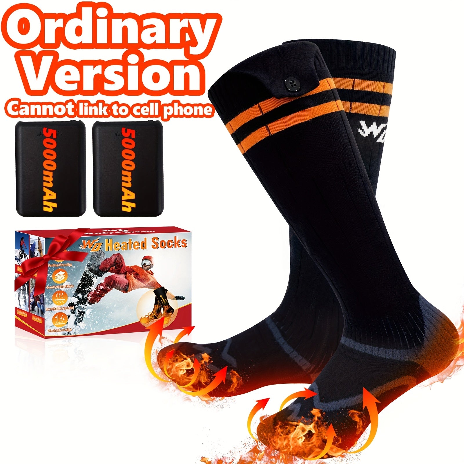 Heated Socks for Men & Women, 5000mAh Rechargeable Battery, Washable Electric Socks for Outdoor Activities