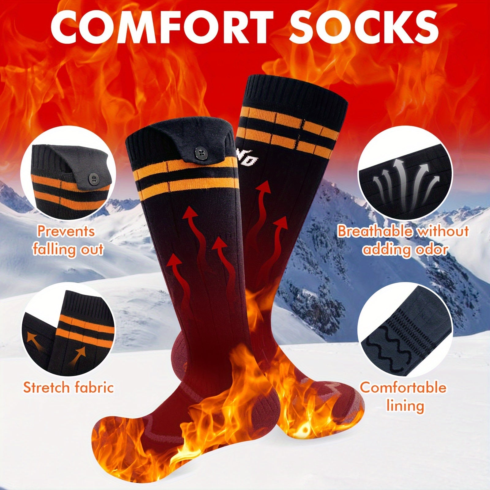 Rechargeable Heated Socks, 5000mAh Battery, Washable Electric Winter Socks for Camping, Hiking & Skiing