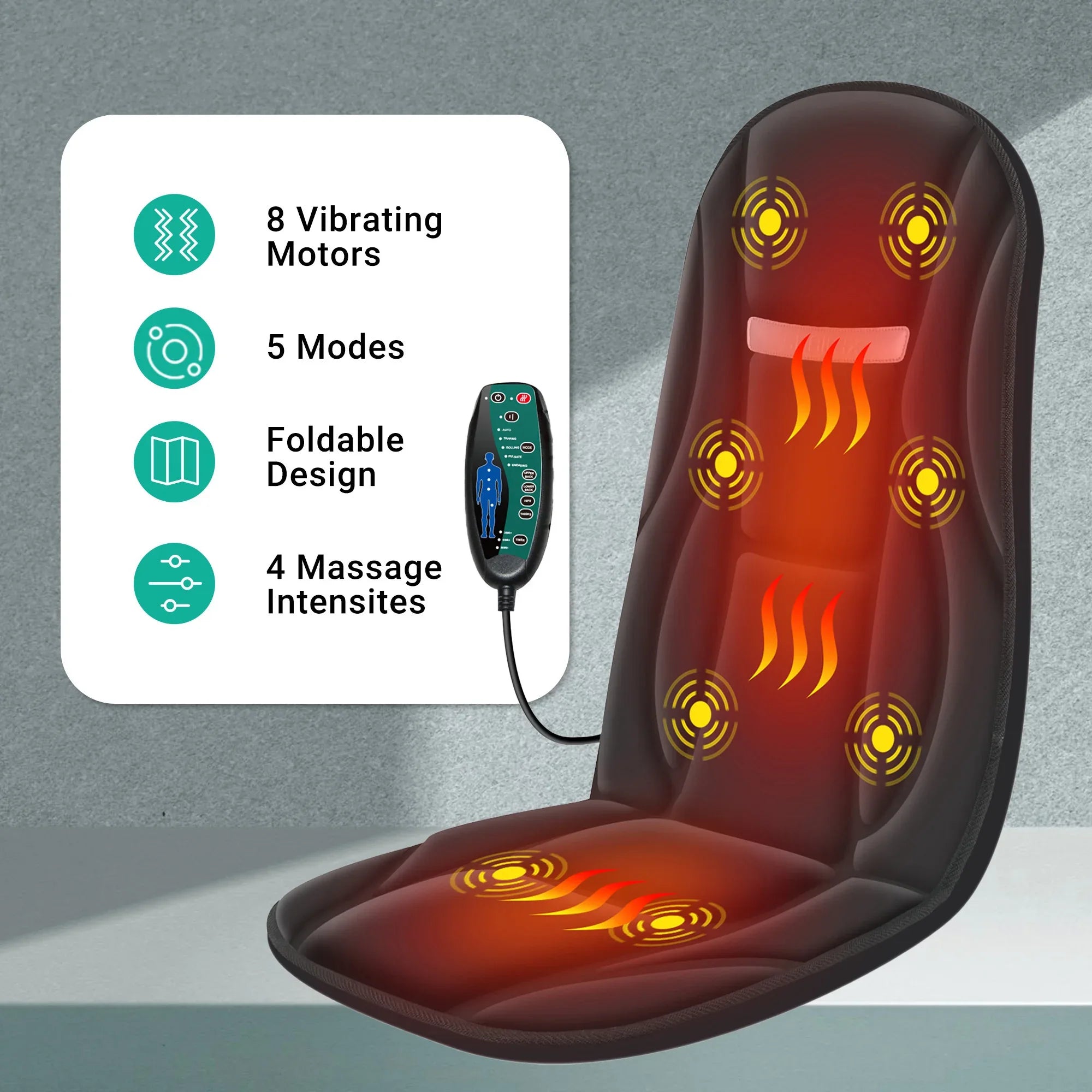 Vibration Back Massager Seat Cushion with Heat, 8 Motors, 5 Massage Modes, Chair Massager for Home & Office - Thermeva