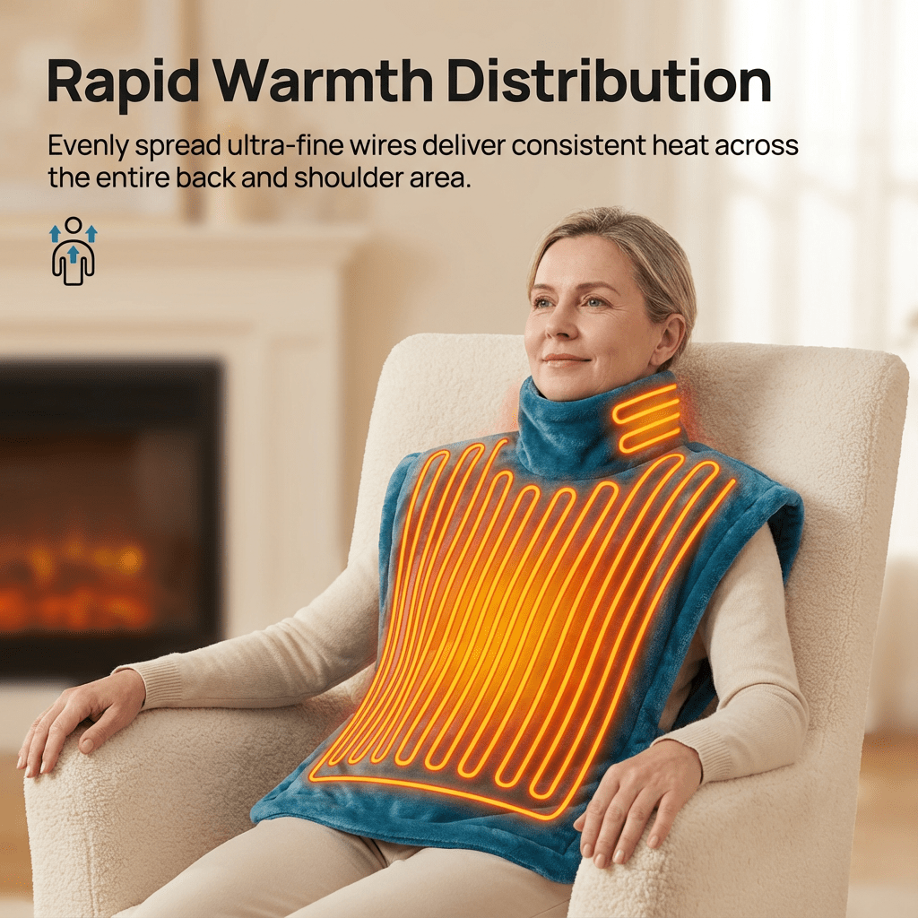 Heated Shawl Heating Pad for Neck & Shoulders – Graphene Fabric, 6 Heat Levels, Auto Shut-Off