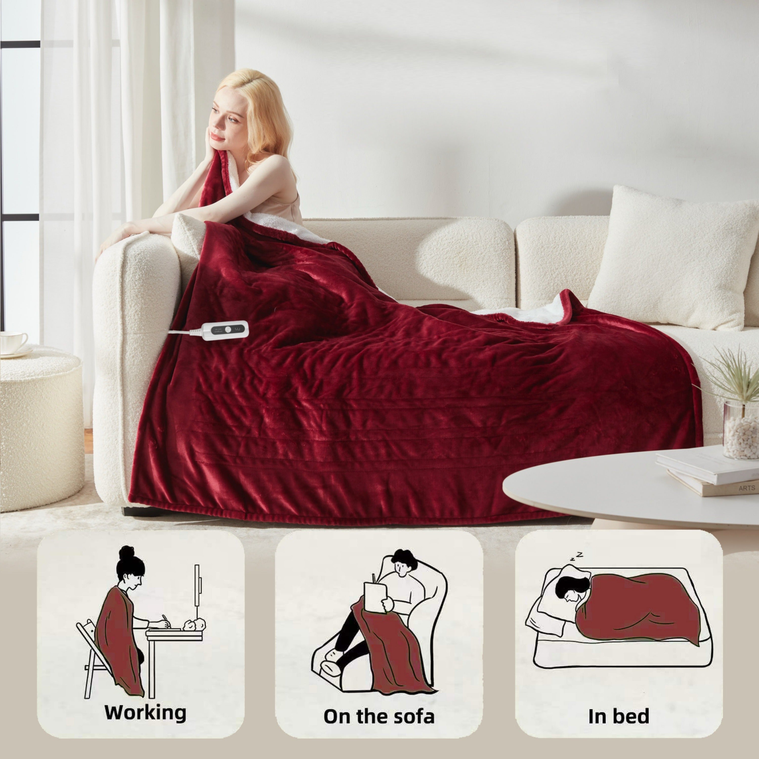 Electric Heated Throw Blanket – Temperature Control, Auto Shut-Off, Machine Washable