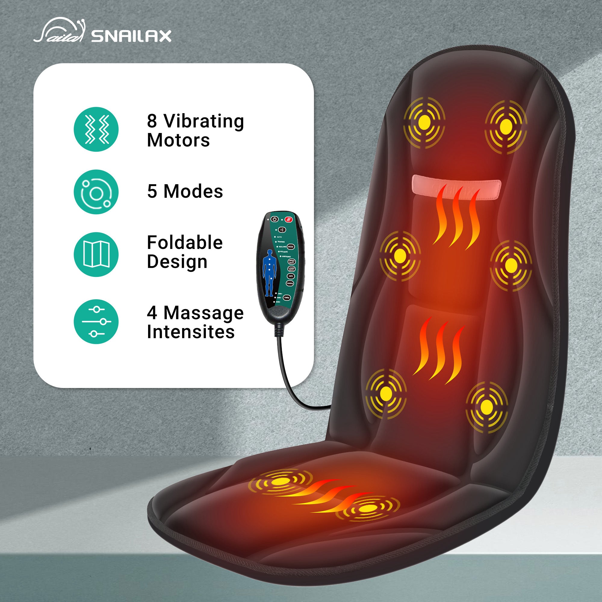 Vibration Back Massager Seat Cushion with Heat, 8 Motors, 5 Massage Modes, Chair Massager for Home & Office