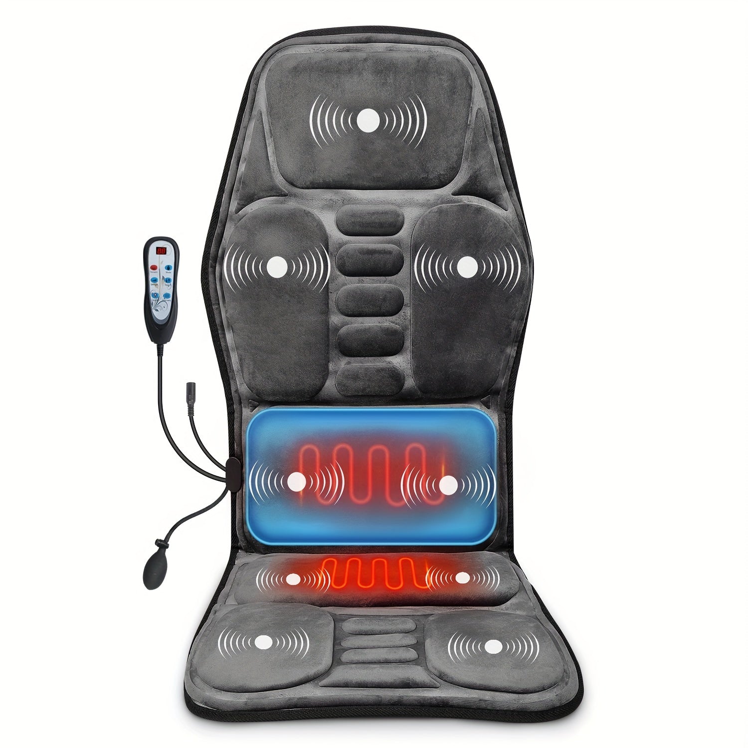 Heated Massage Chair Cushion with Lumbar Support, 9 Massage Modes, Plug-In Back & Seat Massager