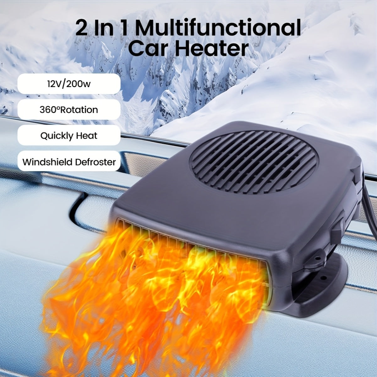 Portable Car Windshield Heater & Defroster, Quick Heating and Cooling Fan for Small and Large Vehicles