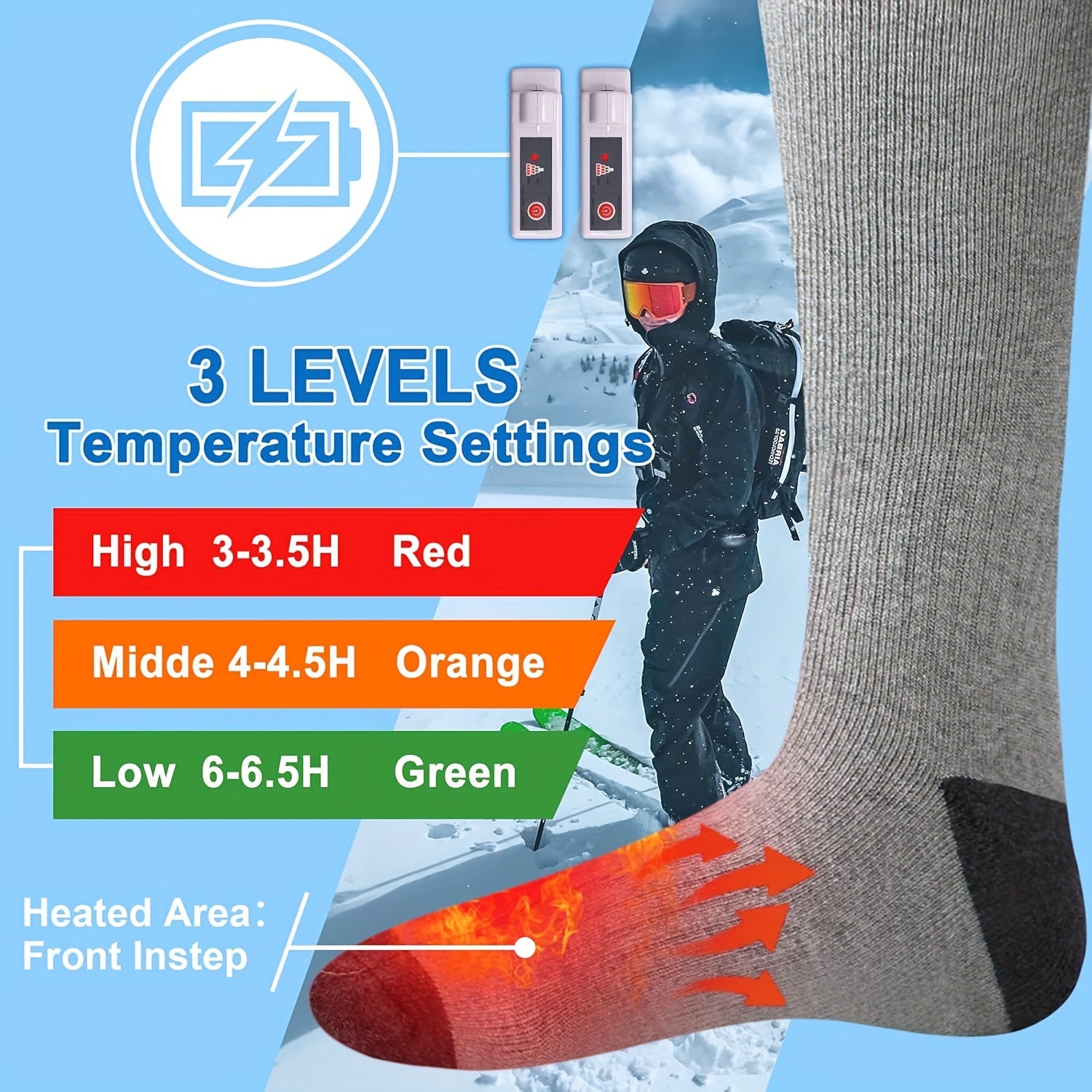 Rechargeable Heated Socks for Men & Women, Washable Electric Winter Socks for Skiing, Hiking & Outdoor Use