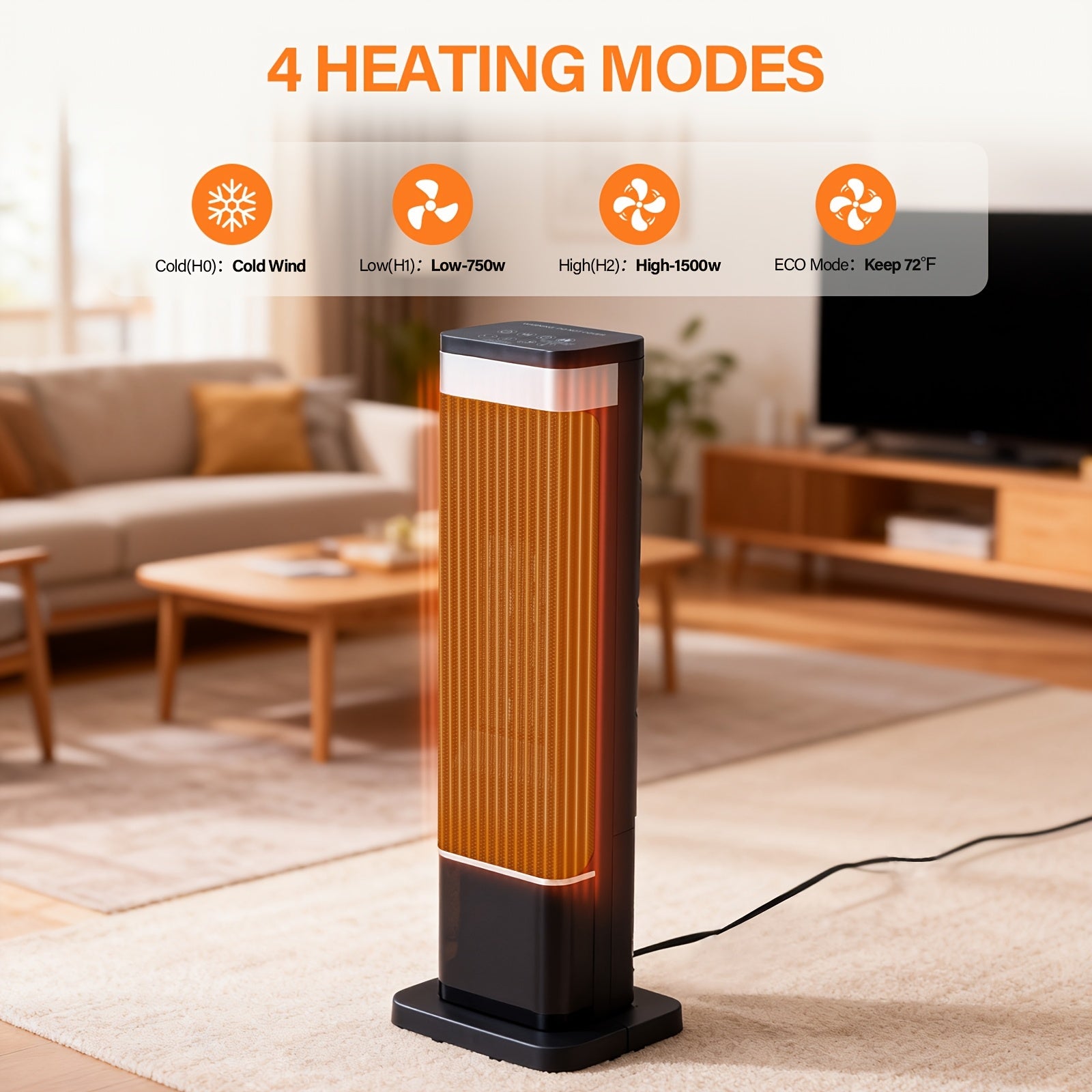 1500W Tower Space Heater for Indoor Use – Electric Heater with Remote Control, Thermostat & Timer