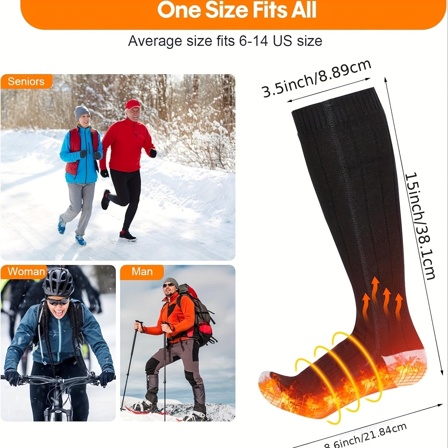 Rechargeable Heated Socks for Men & Women, Washable Electric Winter Socks for Skiing, Hiking & Outdoor Use