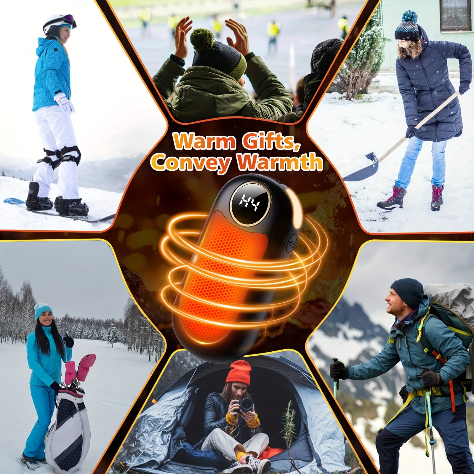 Rechargeable Hand Warmers 2-Pack, Dual-Sided Electric Pocket Heater, 4 Heat Levels, Power Bank & LED Light