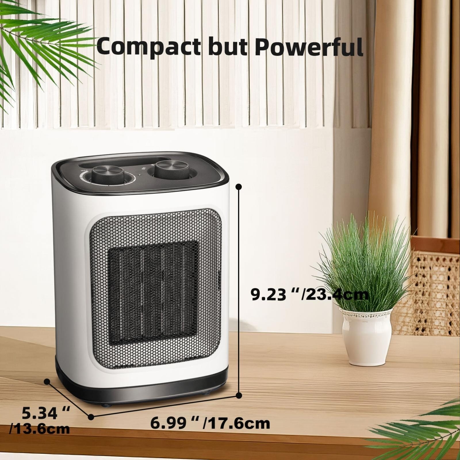 1500W Portable Ceramic Space Heater for Indoor Use – Electric Heater with Adjustable Thermostat