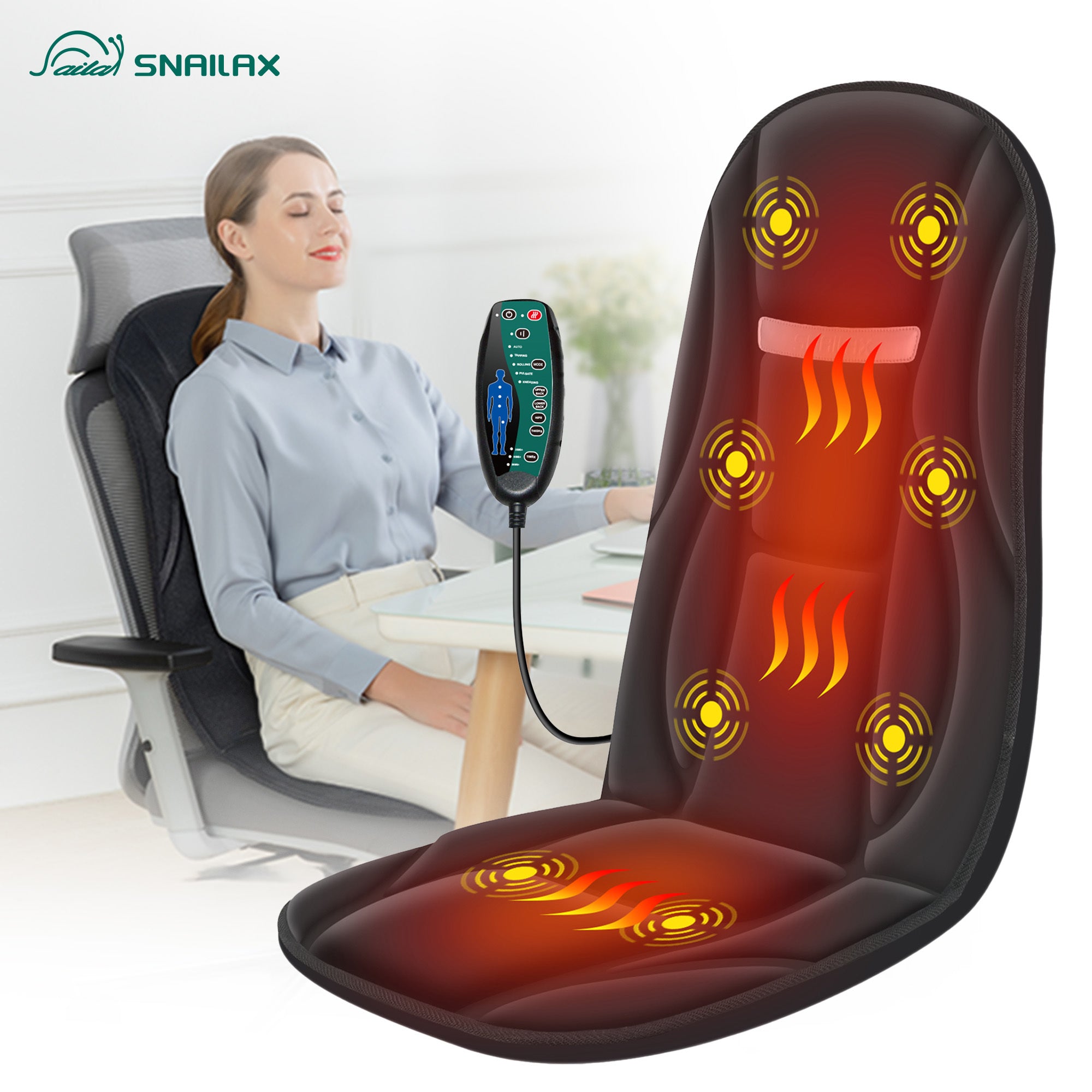 Vibration Back Massager Seat Cushion with Heat, 8 Motors, 5 Massage Modes, Chair Massager for Home & Office