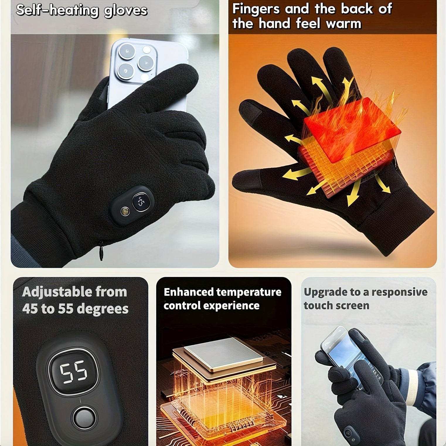 Rechargeable Heated Gloves, 3000mAh Battery, Adjustable Heat Winter Gloves for Skiing, Cycling & Outdoor Activities