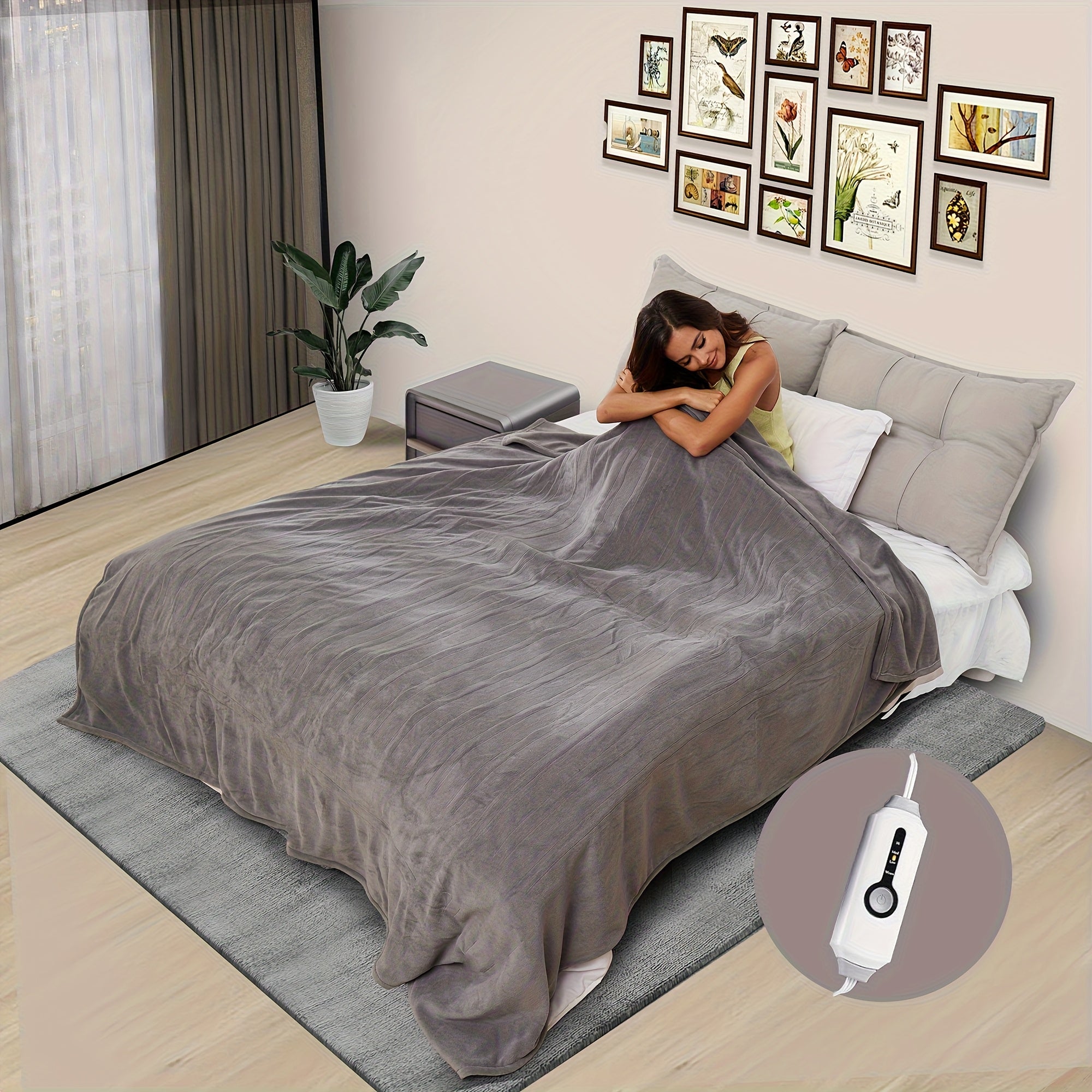 Electric Heated Blanket – Striped Flannel, Fast Heating, Washable