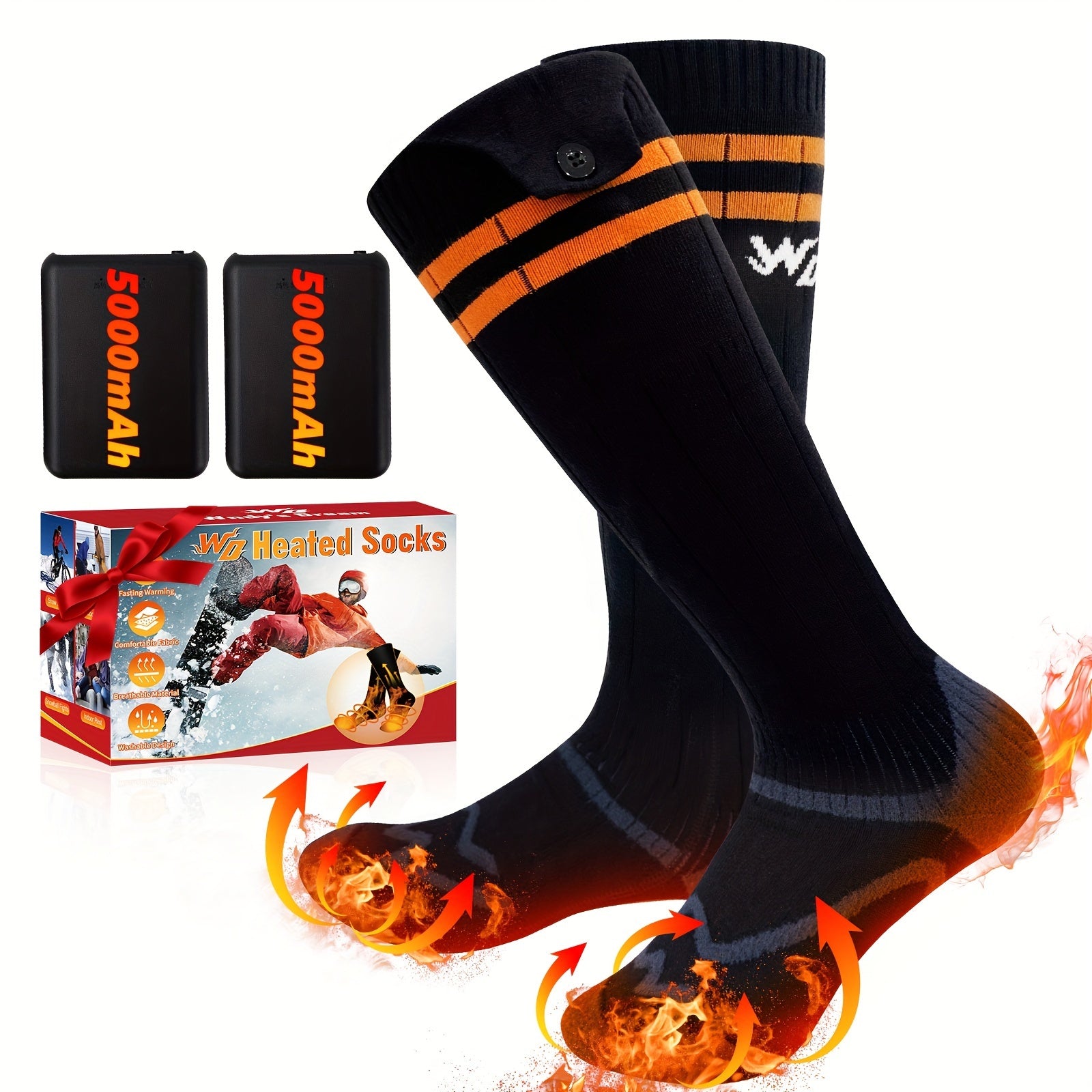 Heated Socks for Men & Women, 5000mAh Rechargeable Battery, Washable Electric Socks for Outdoor Activities
