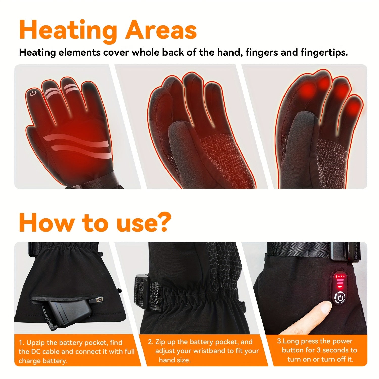 Electric Heated Gloves for Men & Women, Rechargeable Winter Thermal Gloves for Cold Weather Work, Skiing & Outdoor Use