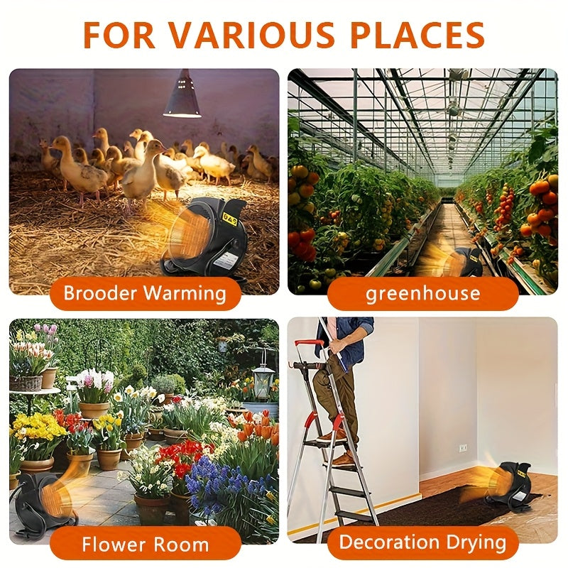 1500W PTC Ceramic Space Heater for Greenhouse & Garage, Portable Fast-Heating Electric Heater with Overheat Protection