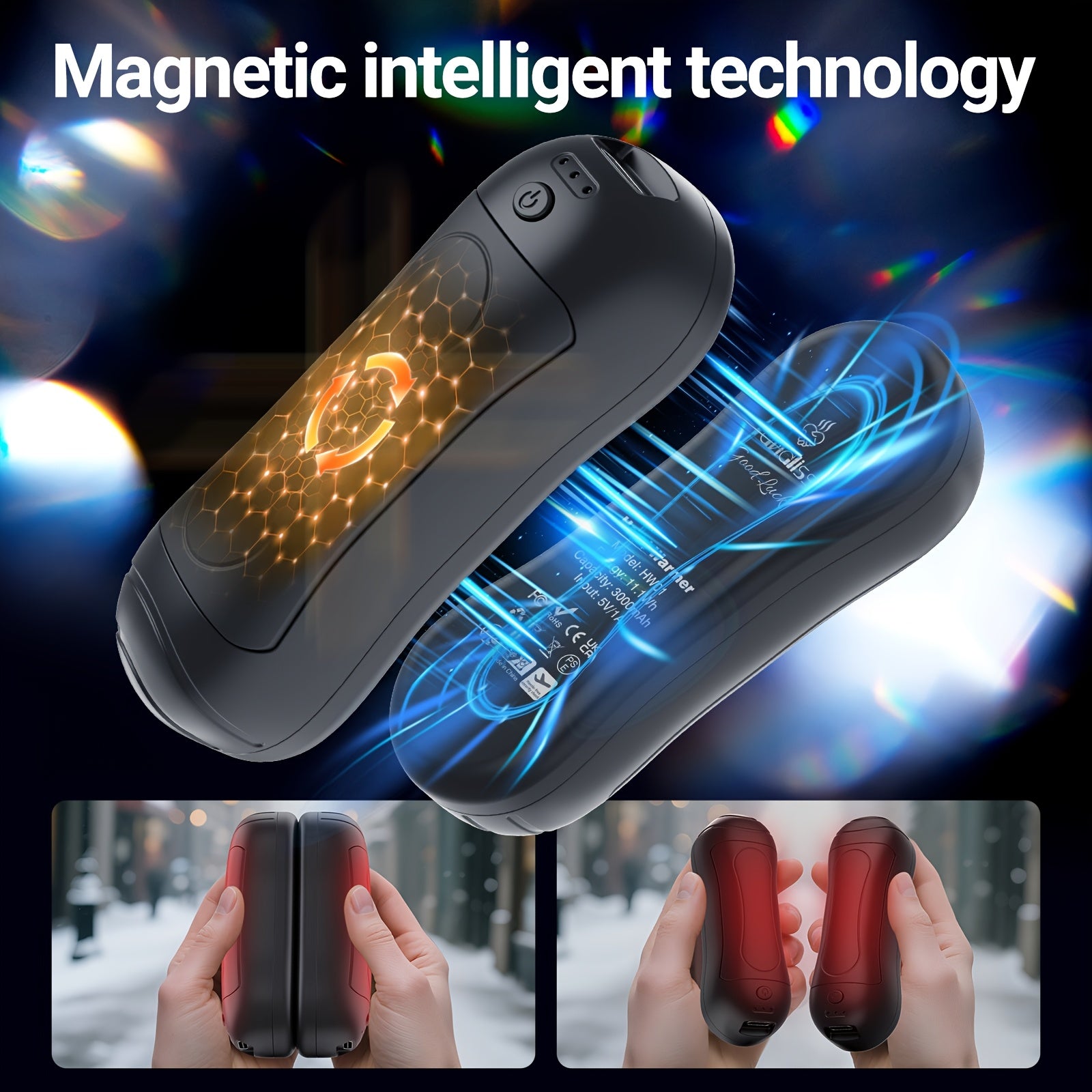 Rechargeable Magnetic Hand Warmers 2-Pack, Pocket Size Electric Hand Heater, 3 Heat Levels, Portable for Outdoor Use