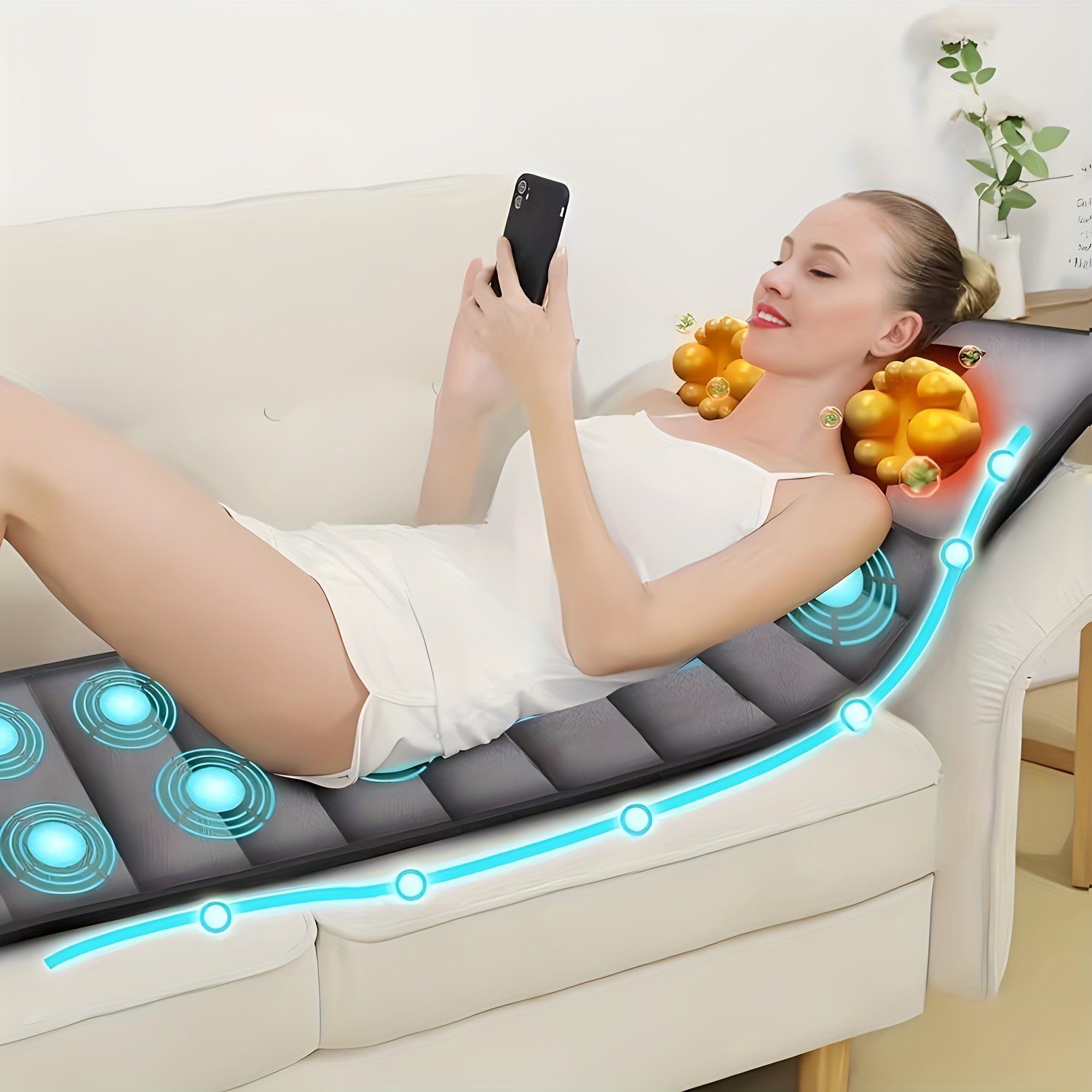 Full Body Massage Mattress with Heat & Shiatsu Neck Massage, 10 Vibration Zones, Low Voltage Design
