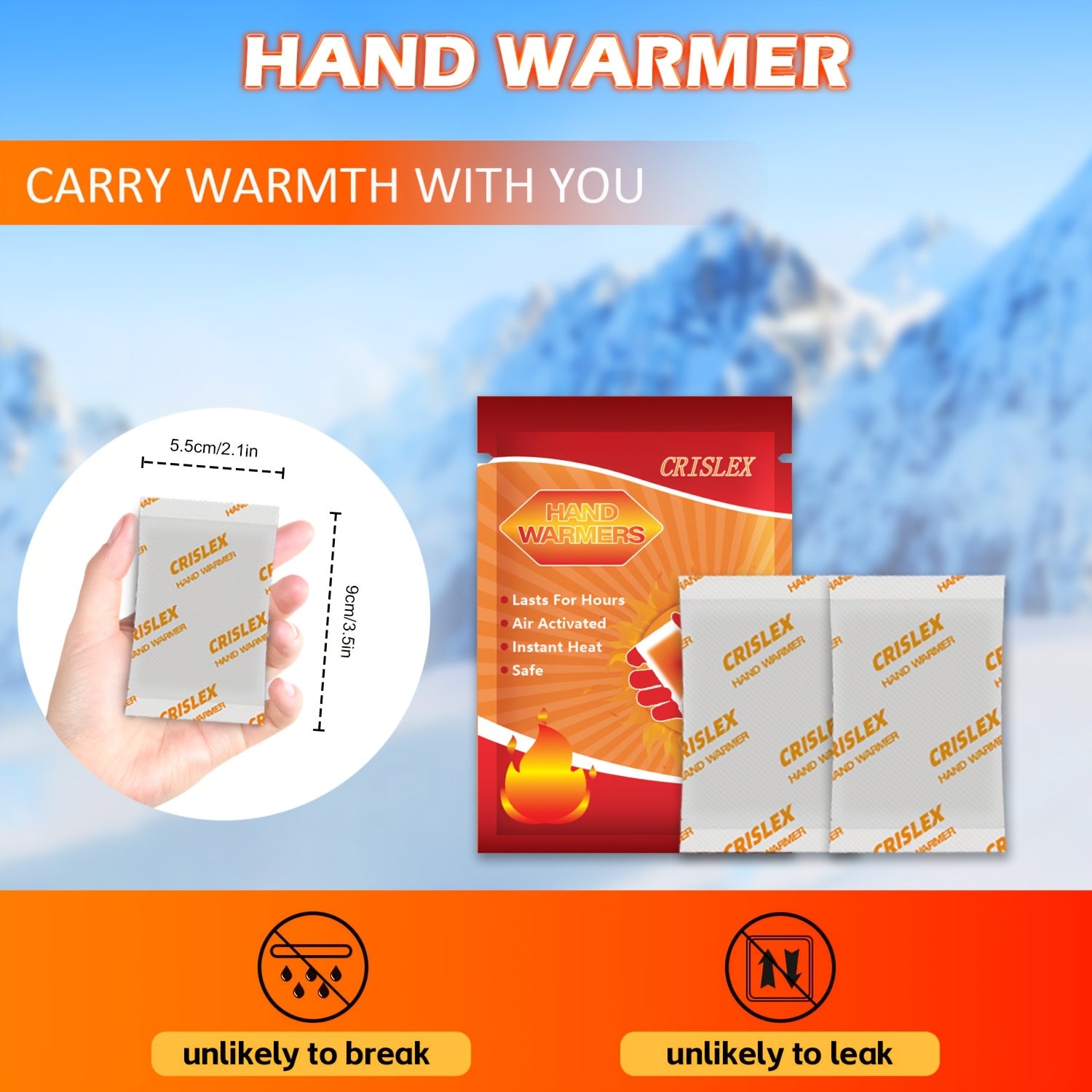 Air-Activated Hand & Body Warmers 10-Pack, Disposable Heat Packs for Hands, Toes & Body, Odorless Design