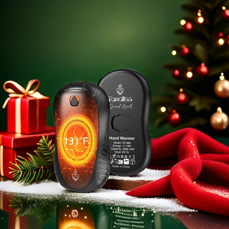 Rechargeable Hand Warmers 2-Pack, 5200mAh Electric Pocket Heater, Double-Sided Heating, 3 Heat Levels