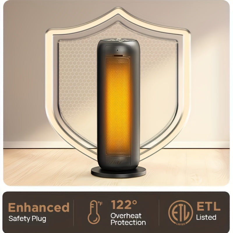 1500W PTC Electric Space Heater for Indoor Use – Portable Heater with Oscillation, Timer & Tip-Over Protection