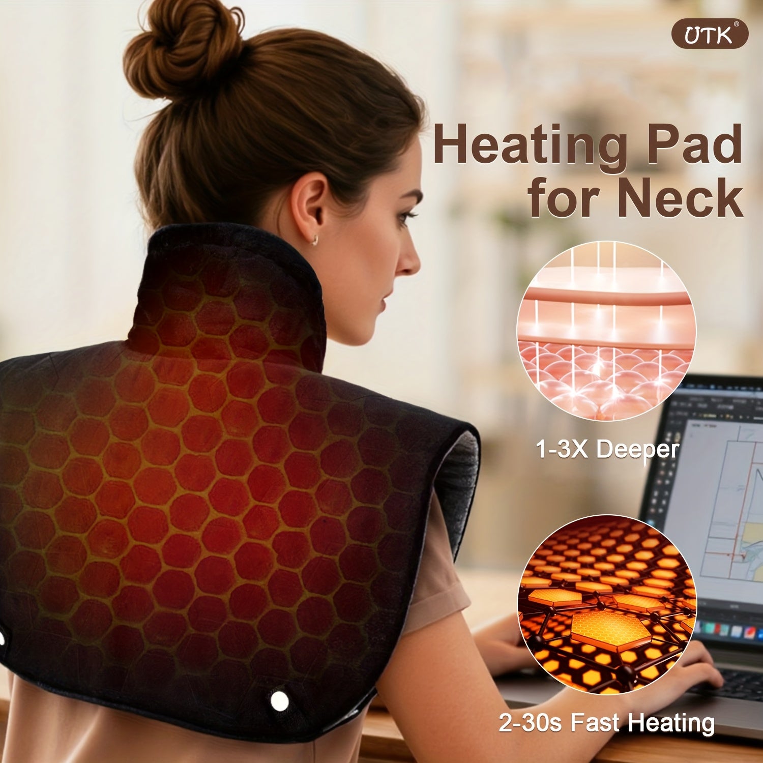 Electric Heating Pad for Neck & Shoulders – 24×20 in, Adjustable Straps, Auto Shut-Off