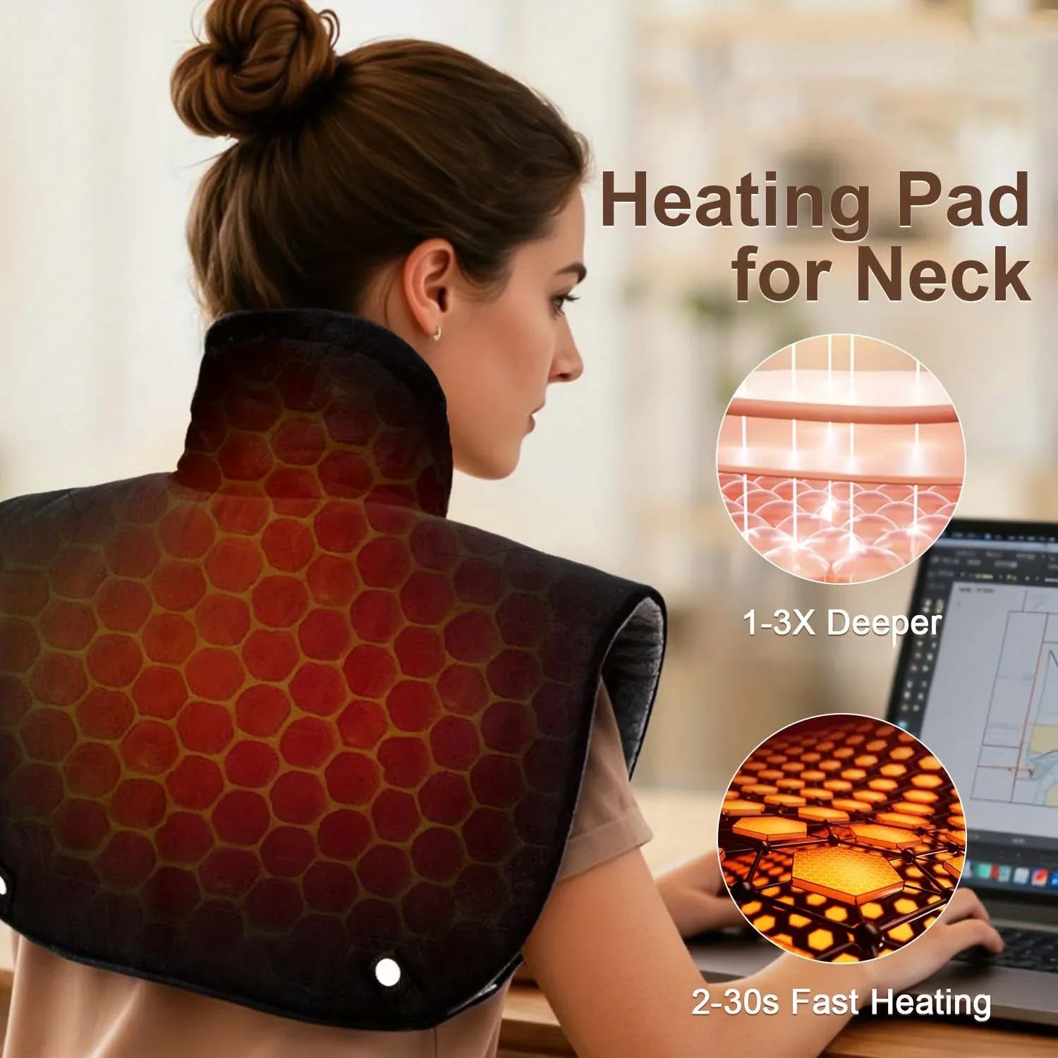 Electric Heating Pad for Neck & Shoulders – 24×20 in, Adjustable Straps, Auto Shut-Off - Thermeva