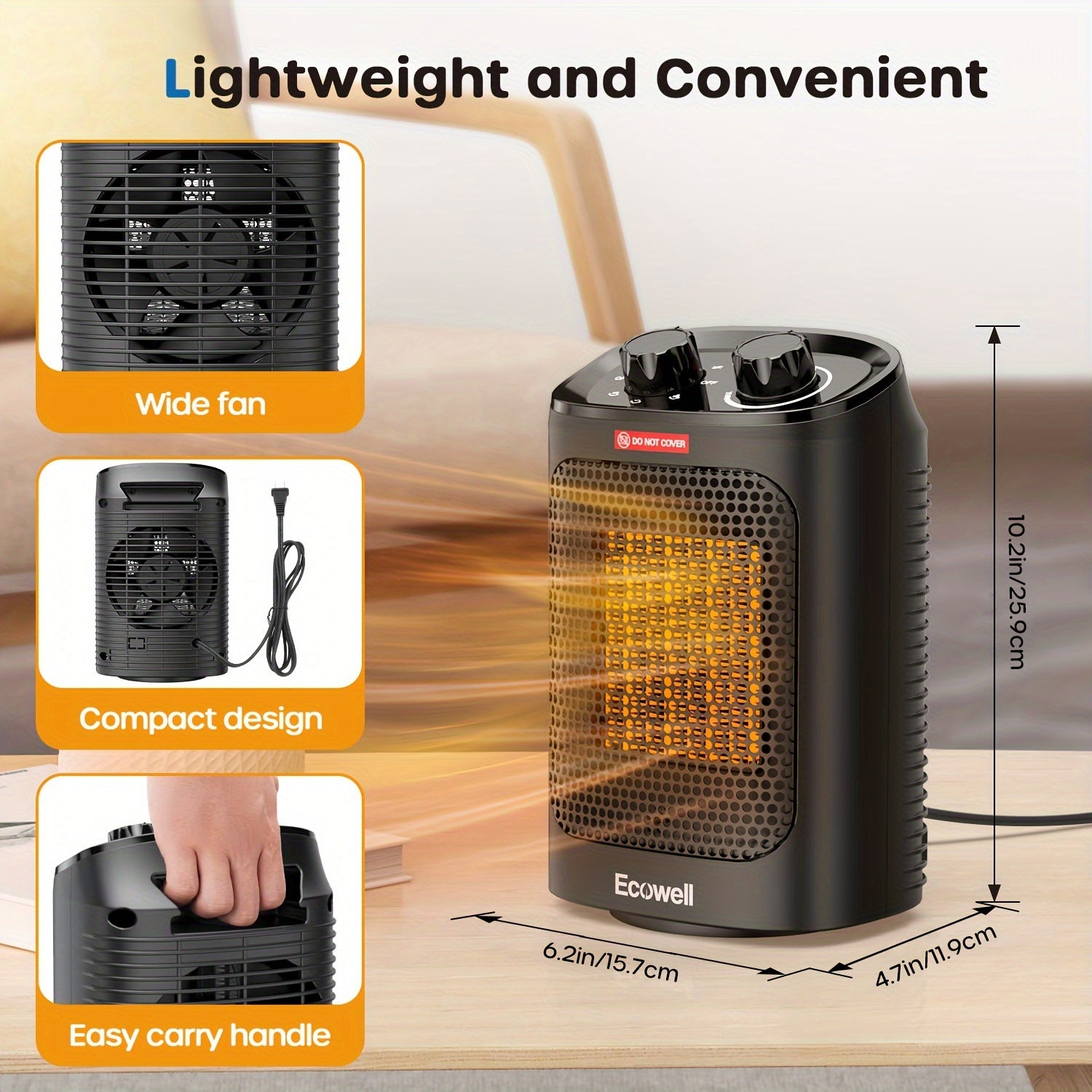 1500W Ceramic PTC Space Heater for Indoor Use – Portable Heater with 60° Oscillation & Safety Shut-Off