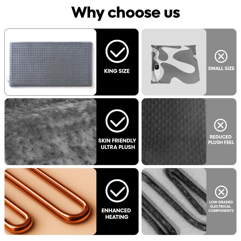 Extra Large Electric Heating Pad – 24×12 in, 6 Heat Levels, Fast Heating, Auto Shut-Off